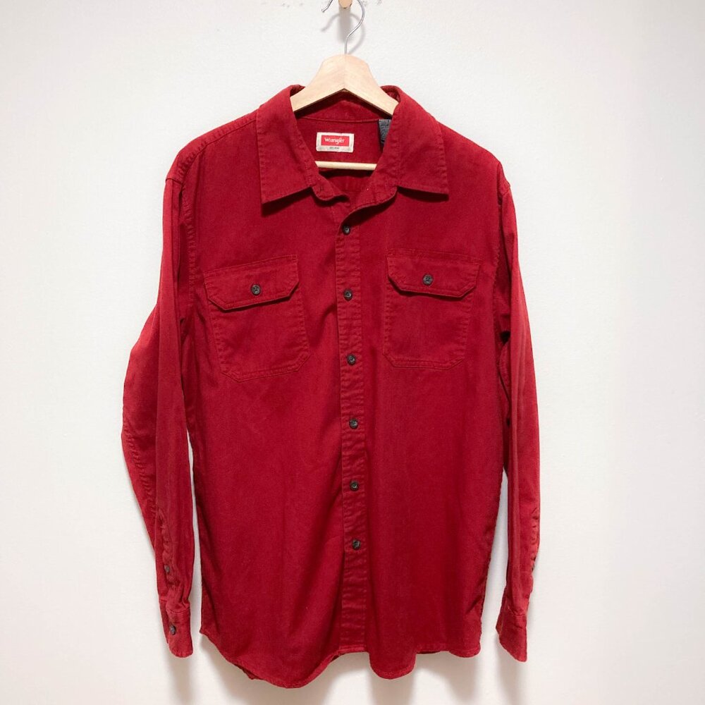 Men's Wrangler Button Down Workshirt, Red / Maroon , Size L